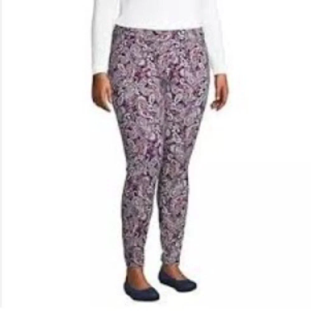 NEW LANDS' END SZ L Petite Starfish Mid Rise Paisley Legging Navy Blue Purple